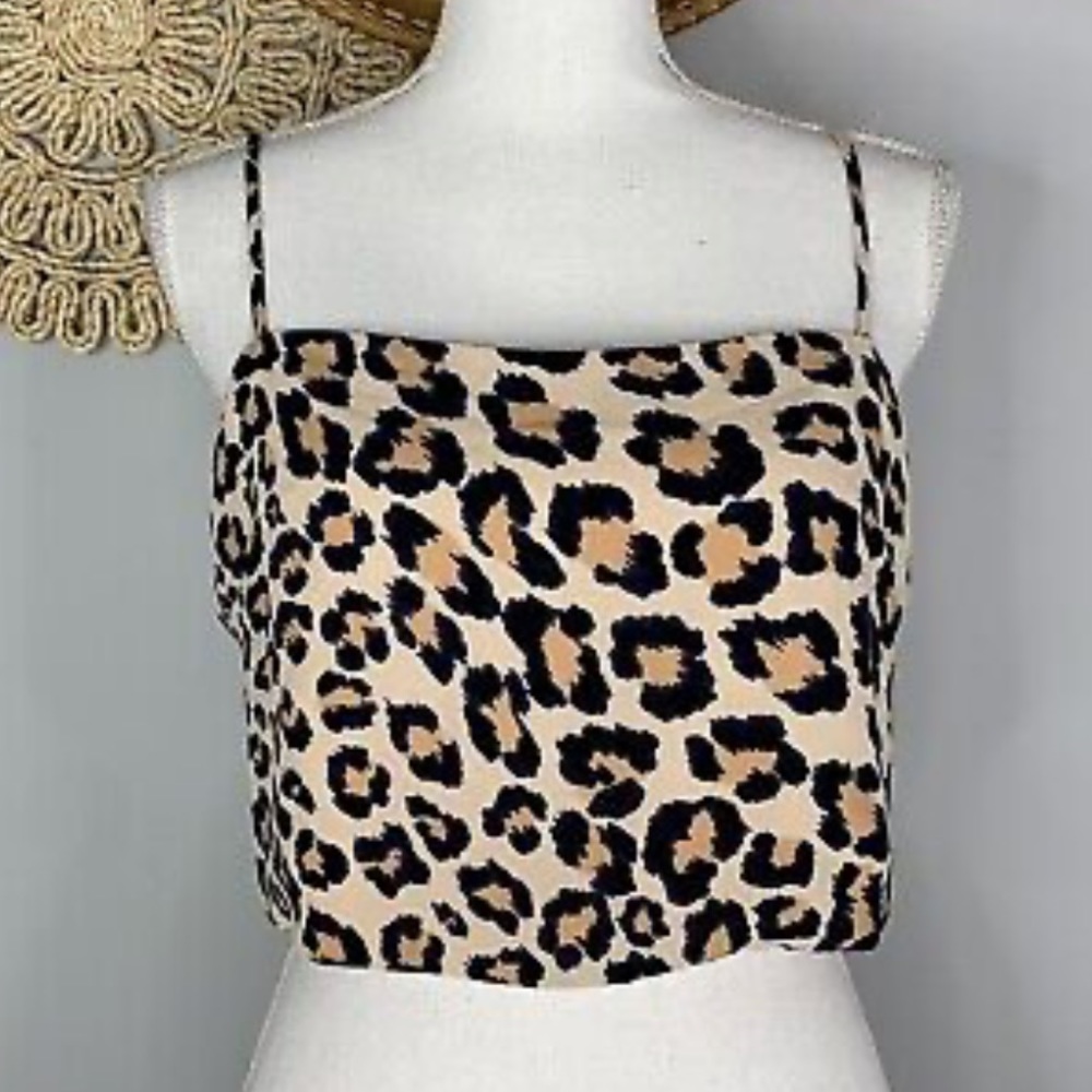 Victorias Secret cute beige leopard print crop cami tank open back tie
